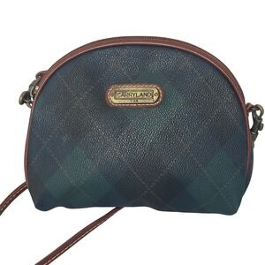 VTG Carryland Plaid Crossbody Purse Green Navy Tartan Preppy Y2K Shoulder Bag